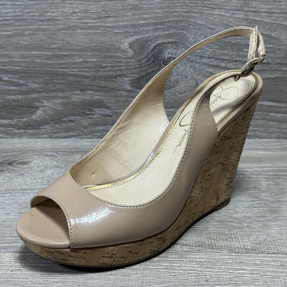 Jessica Simpson Shoes Jeniri Nude Patent Platform Slingback Heel Sandals Wedge